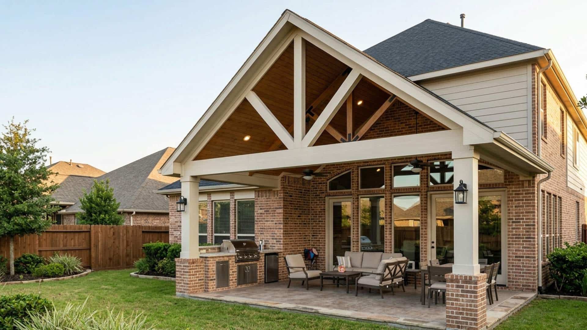 Gable Roof Covered Patio with Outdoor Kitchen