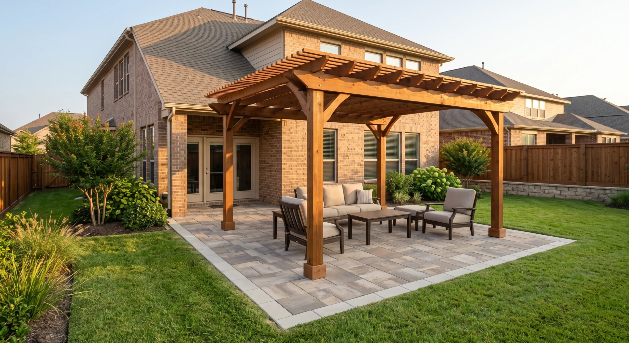 Iconic Upscale designs and builds premium outdoor living spaces for Firethorne homeowners who want shade, comfort, and a backyard that feels connected to the home instead of added on later.