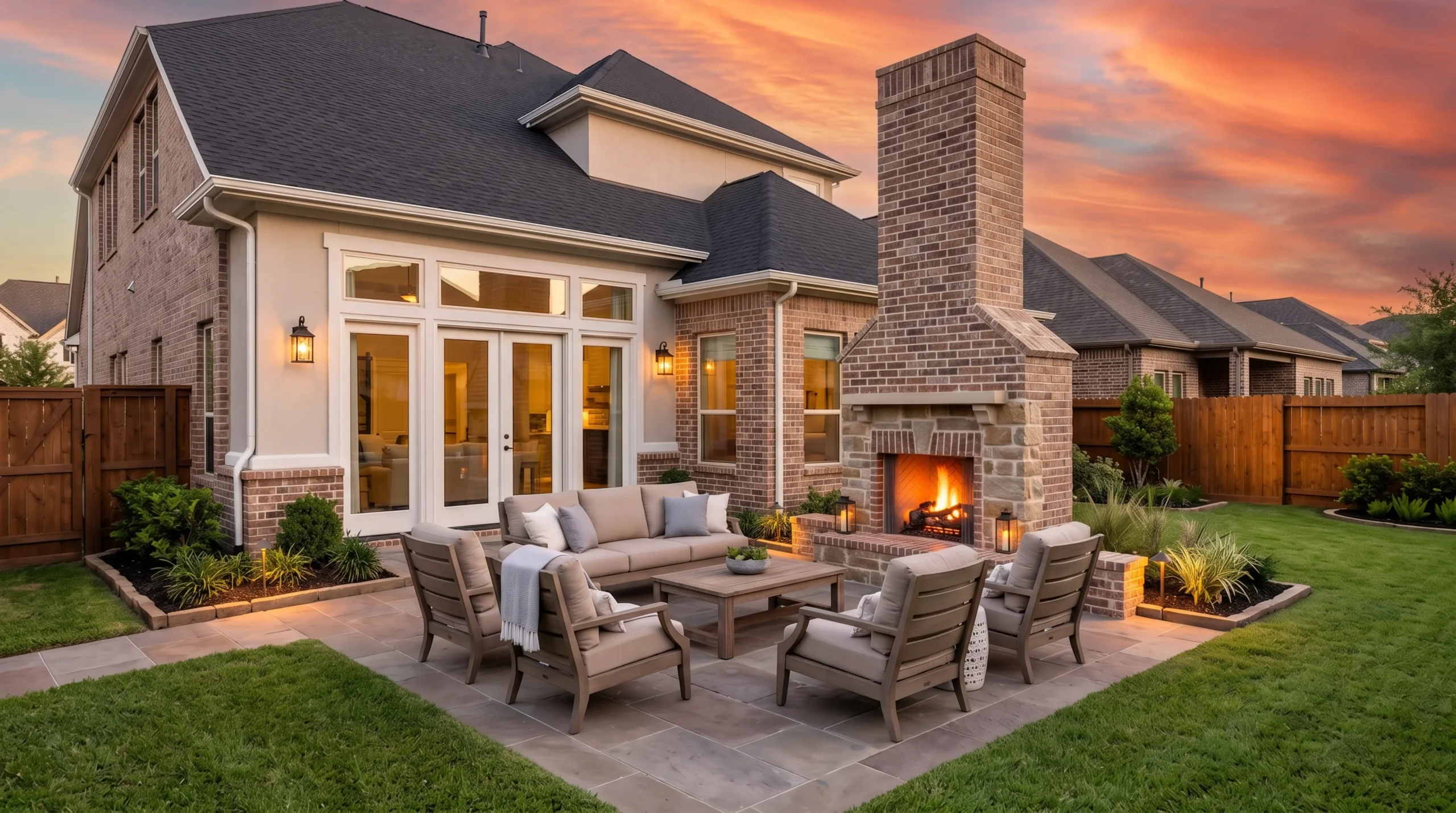 after outdoor fireplace built from high-quality masonry