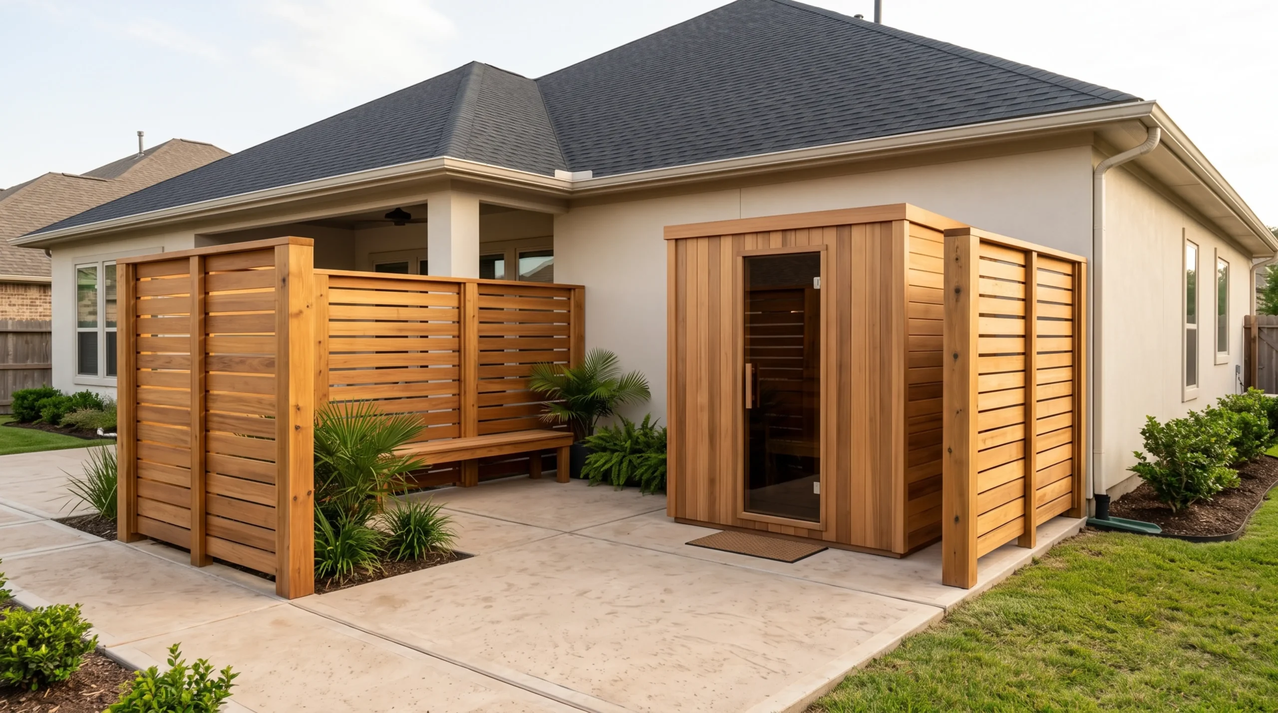 compact freestanding cedar outdoor sauna or wellness cabin