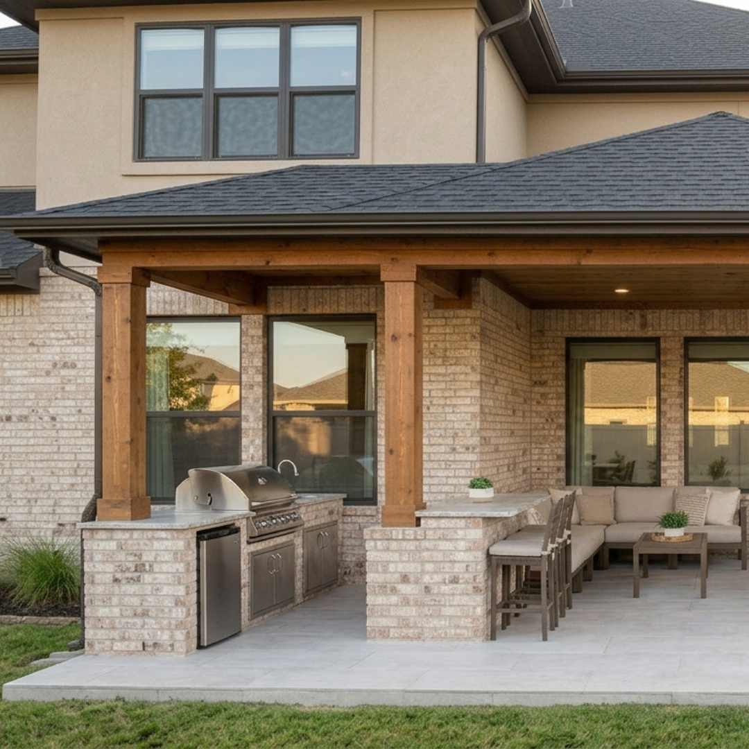 Custom covered patio featuring an integrated outdoor
