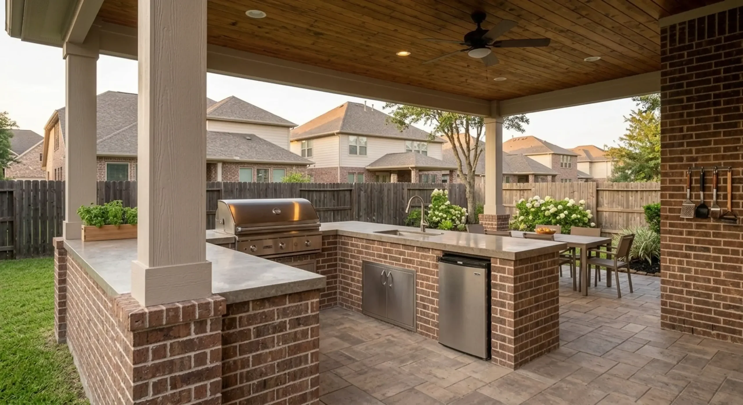 An outdoor kitchen makes the backyard more useful for cooking, hosting, and weekend gatherings.
