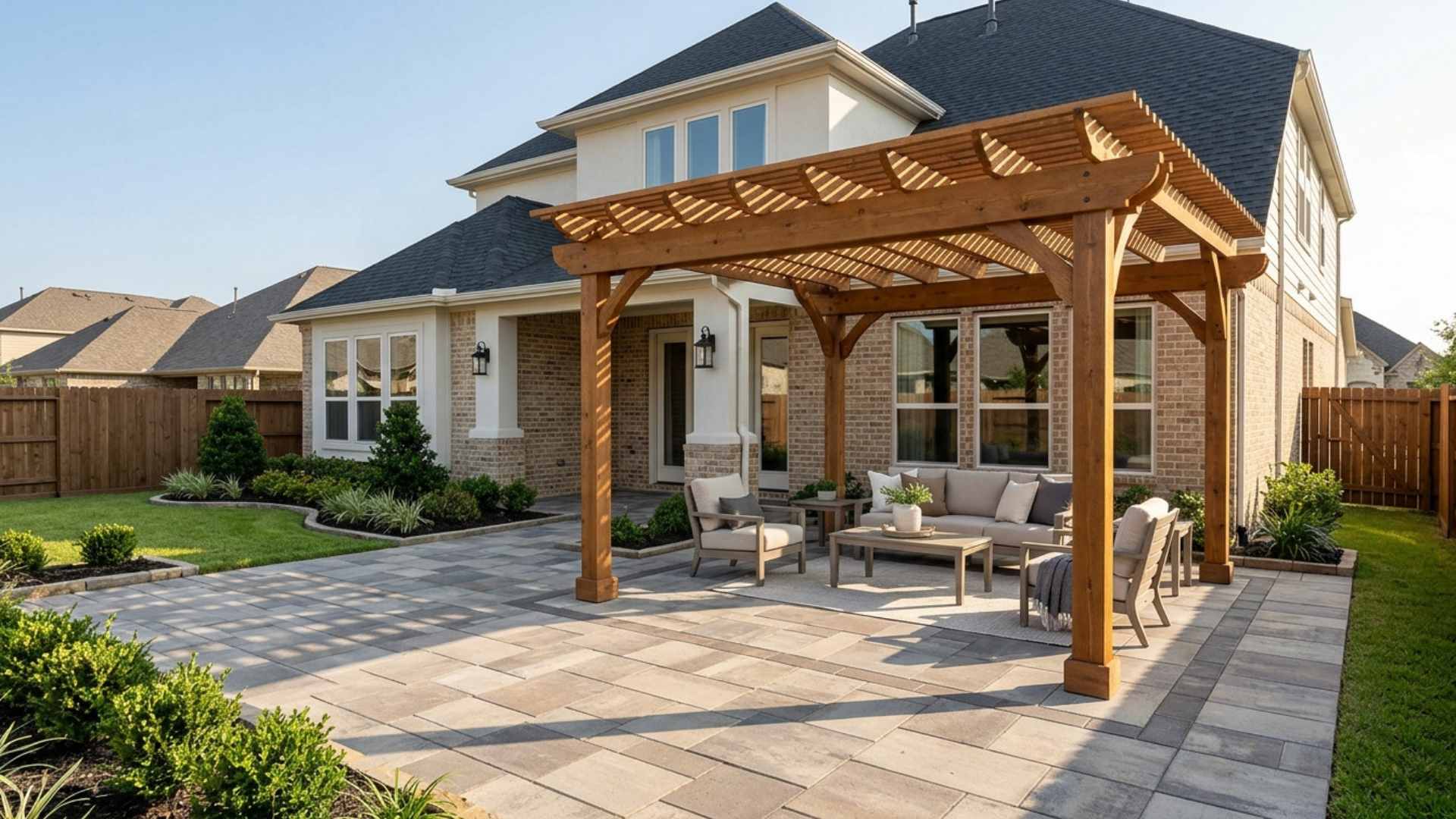 After pergola and pavers in Katy Tx