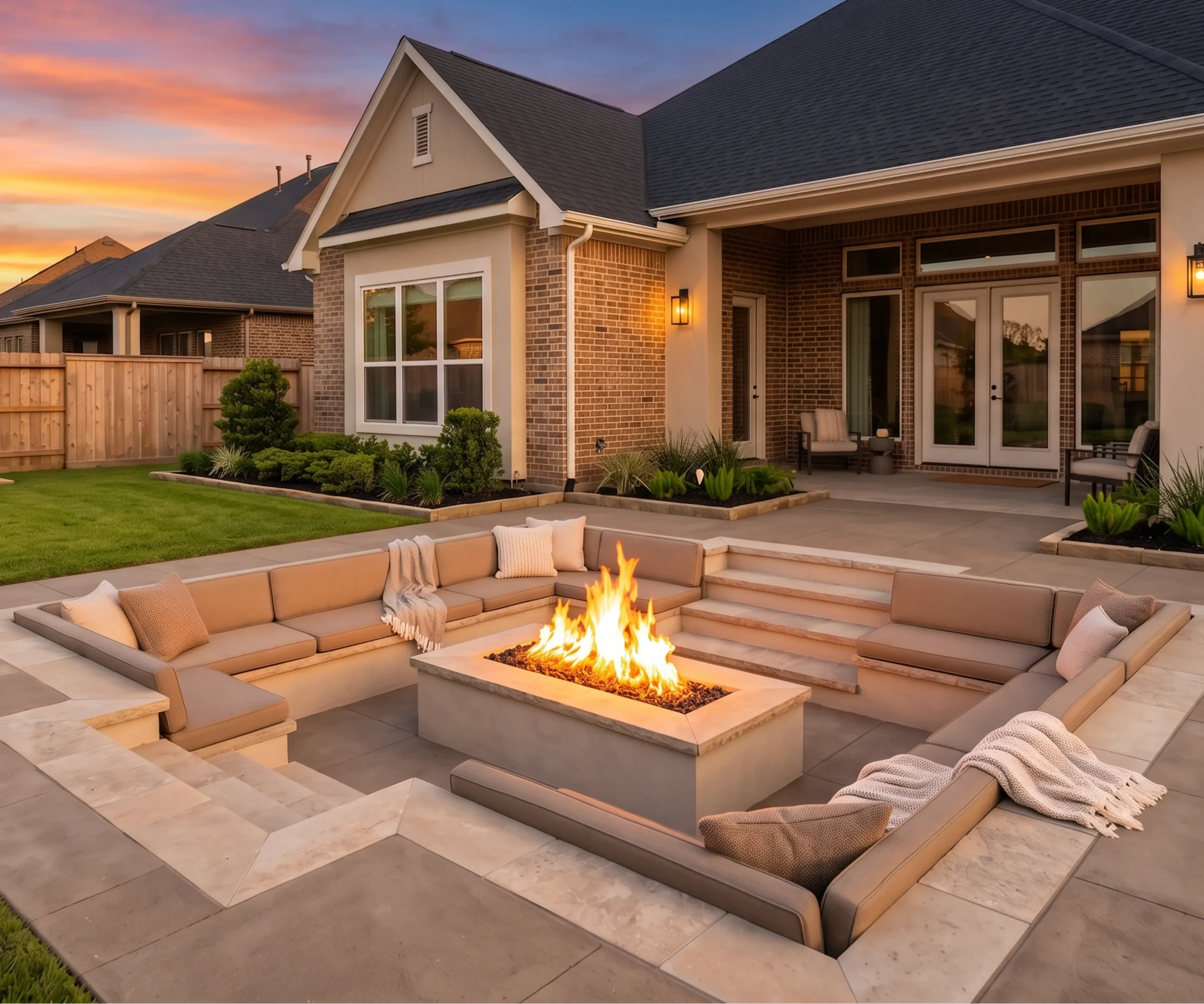 Sunken fire lounge integrated in Houston